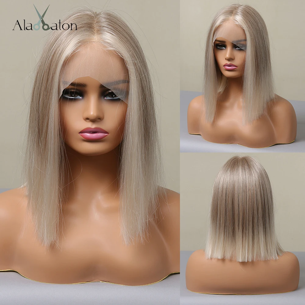 grey synthetic lace front wig ash